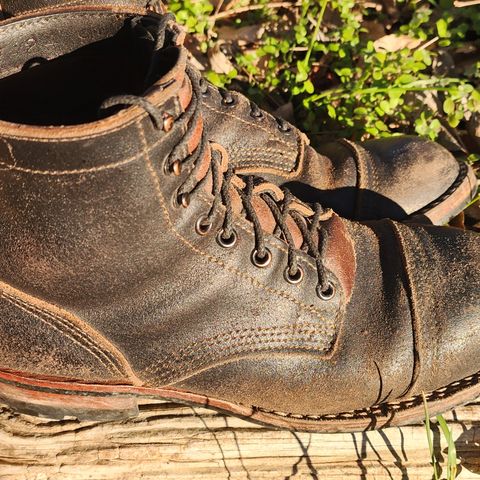 View photo of Nicks Nicks/ x Butterscotch Triton Boot in Nicks/ Horween Black Waxed Flesh