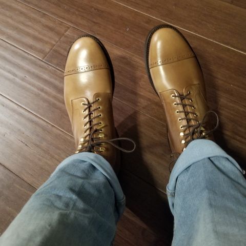 View photo of Grant Stone Garrison Boot in Horween Dune Chromexcel