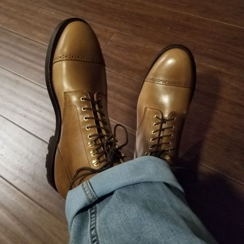 View photo of Grant Stone Garrison Boot in Horween Dune Chromexcel