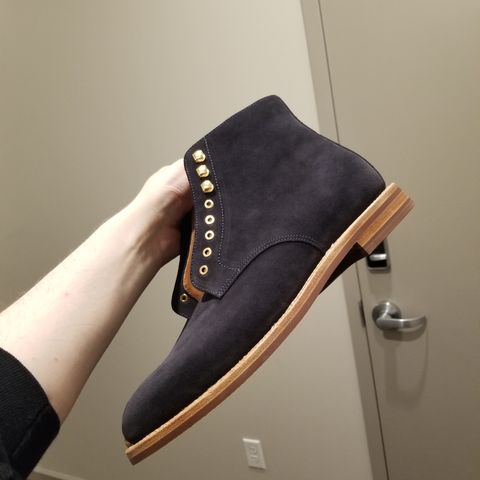 Grant Stone Edward Boot in C.F. Stead Midnight Repello Calf Suede