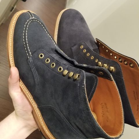 View photo of Grant Stone Edward Boot in C.F. Stead Midnight Repello Calf Suede