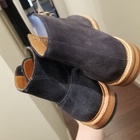 View photo of Grant Stone Edward Boot in C.F. Stead Midnight Repello Calf Suede