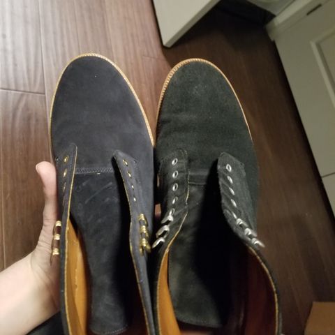 View photo of Grant Stone Edward Boot in C.F. Stead Midnight Repello Calf Suede