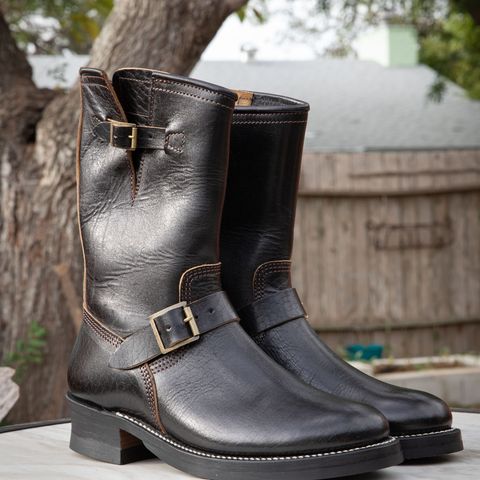 John Lofgren Wabash Engineer Boots in Shinki Black Teacore Horsebutt