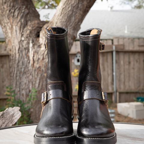 John Lofgren Wabash Engineer Boots in Shinki Black Teacore Horsebutt