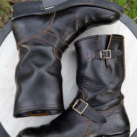 John Lofgren Wabash Engineer Boots in Shinki Black Teacore Horsebutt