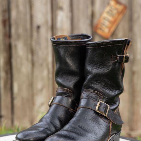 John Lofgren Wabash Engineer Boots in Shinki Black Teacore Horsebutt