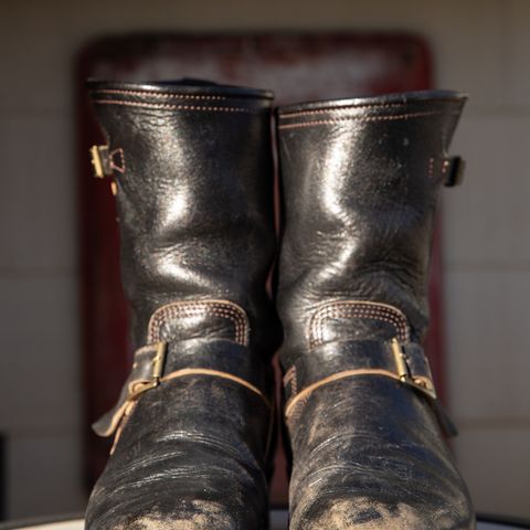 John Lofgren Wabash Engineer Boots in Shinki Black Teacore Horsebutt