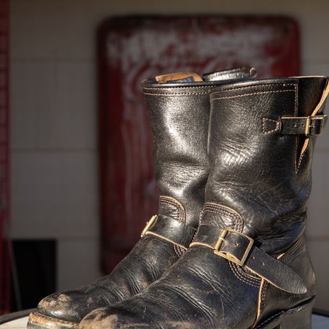 John Lofgren Wabash Engineer Boots in Shinki Black Teacore Horsebutt