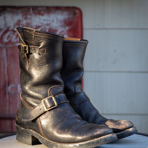 John Lofgren Wabash Engineer Boots in Shinki Black Teacore Horsebutt