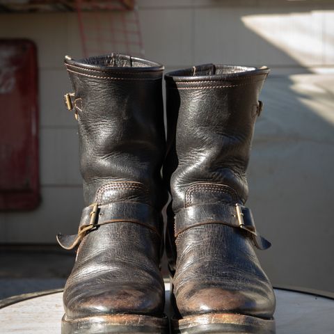 John Lofgren Wabash Engineer Boots in Shinki Black Teacore Horsebutt