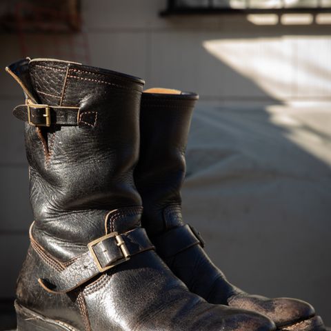 John Lofgren Wabash Engineer Boots in Shinki Black Teacore Horsebutt