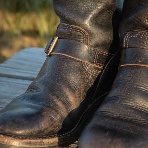 John Lofgren Wabash Engineer Boots in Shinki Black Teacore Horsebutt