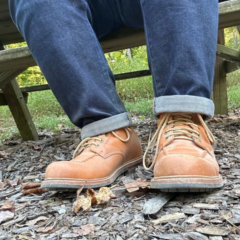 View photo of Grant Stone Brass Boot in Horween English Tan Essex