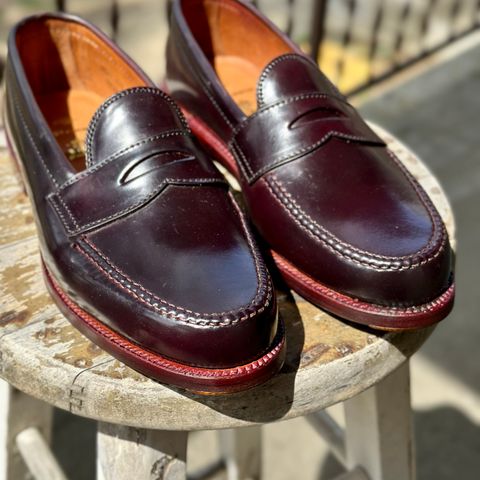 View photo of Alden Leisure Handsewn Penny Loafer in Horween Color 8 Shell Cordovan