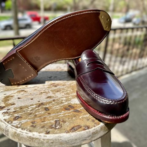 View photo of Alden Leisure Handsewn Penny Loafer in Horween Color 8 Shell Cordovan