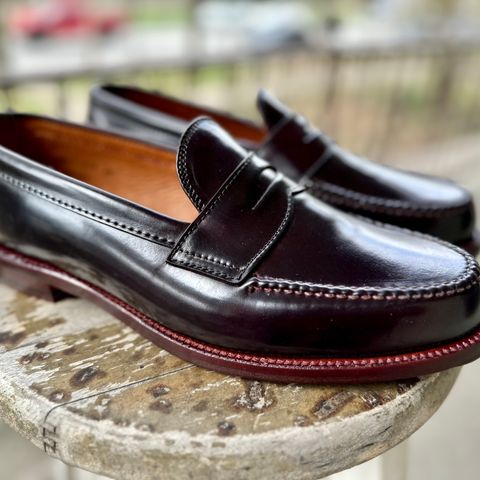 View photo of Alden Leisure Handsewn Penny Loafer in Horween Color 8 Shell Cordovan