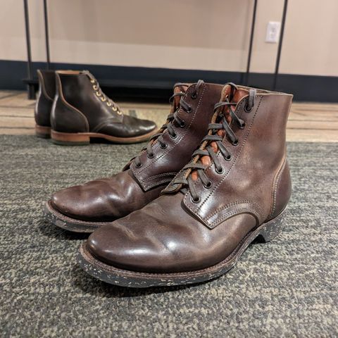 View photo of Clinch Yeager Boots in Brown-Overdyed Horsebutt