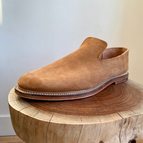 Viberg Slipper in C.F. Stead Anise Calf Suede