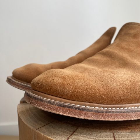 Viberg Slipper in C.F. Stead Anise Janus Calf Suede