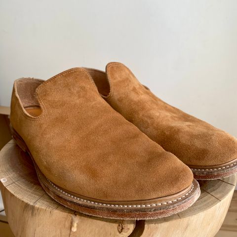 Viberg Slipper in C.F. Stead Anise Janus Calf Suede