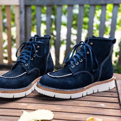Jakkrabbits Moc Toe Boot in Horween Navy Chamois Roughout