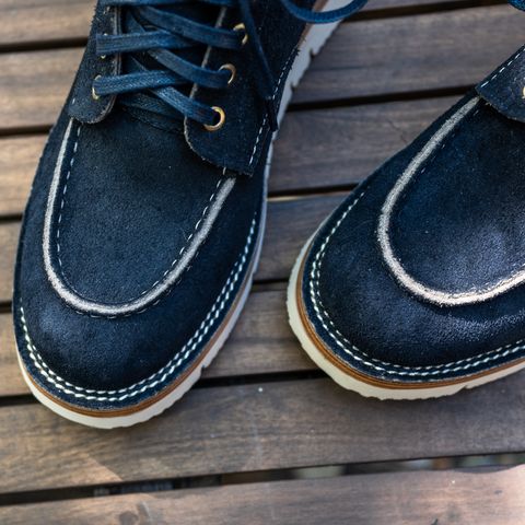 Jakkrabbits Moc Toe Boot in Horween Navy Chamois Roughout