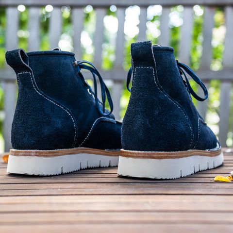 Jakkrabbits Moc Toe Boot in Horween Navy Chamois Roughout