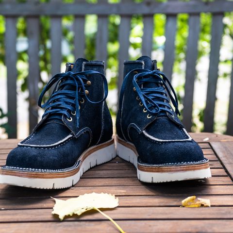 Jakkrabbits Moc Toe Boot in Horween Navy Chamois Roughout