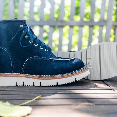 Jakkrabbits Moc Toe Boot in Horween Navy Chamois Roughout