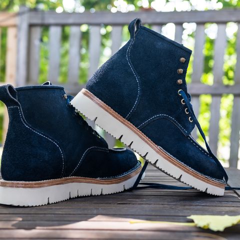 Jakkrabbits Moc Toe Boot in Horween Navy Chamois Roughout