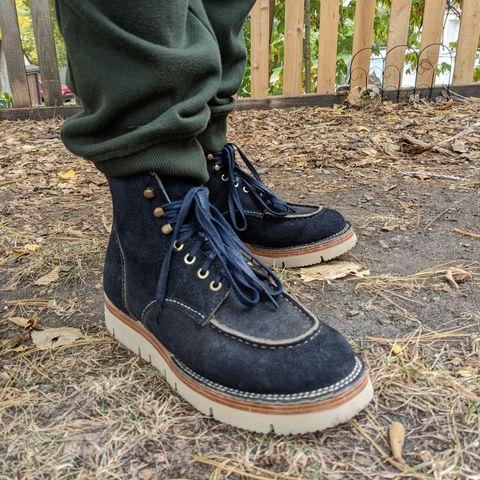 Jakkrabbits Moc Toe Boot in Horween Navy Chamois Roughout