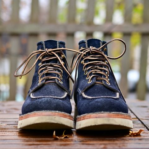 Jakkrabbits Moc Toe Boot in Horween Navy Chamois Roughout