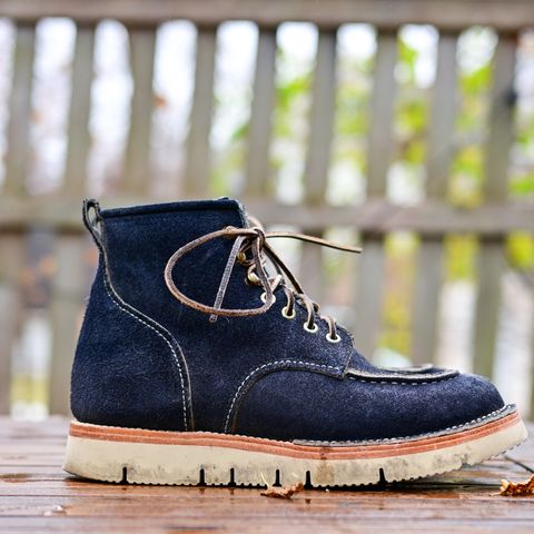 Jakkrabbits Moc Toe Boot in Horween Navy Chamois Roughout