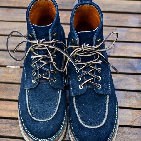Jakkrabbits Moc Toe Boot in Horween Navy Chamois Roughout