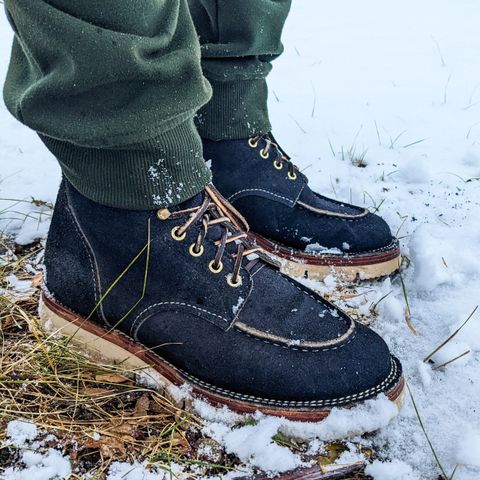 Jakkrabbits Moc Toe Boot in Horween Navy Chamois Roughout