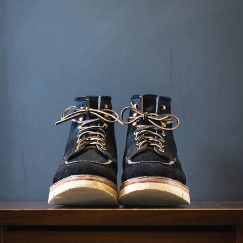 Jakkrabbits Moc Toe Boot in Horween Navy Chamois Roughout
