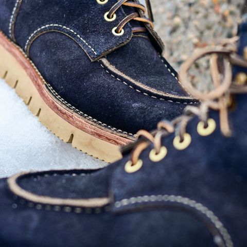 Jakkrabbits Moc Toe Boot in Horween Navy Chamois Roughout