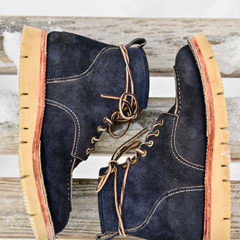 View photo of Jakkrabbits Moc Toe Boot in Horween Navy Chamois Roughout