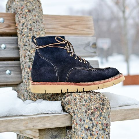 Jakkrabbits Moc Toe Boot in Horween Navy Chamois Roughout