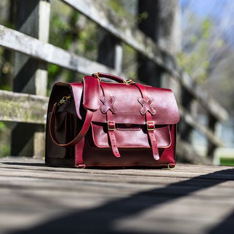 DIY Camera Satchel in Wickett & Craig Burgundy English Bridle