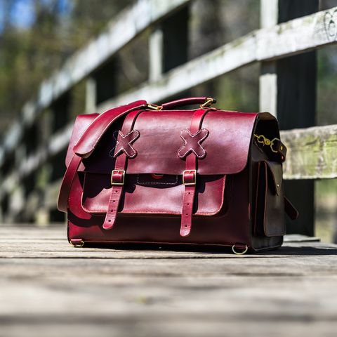 DIY Camera Satchel in Wickett & Craig Burgundy English Bridle