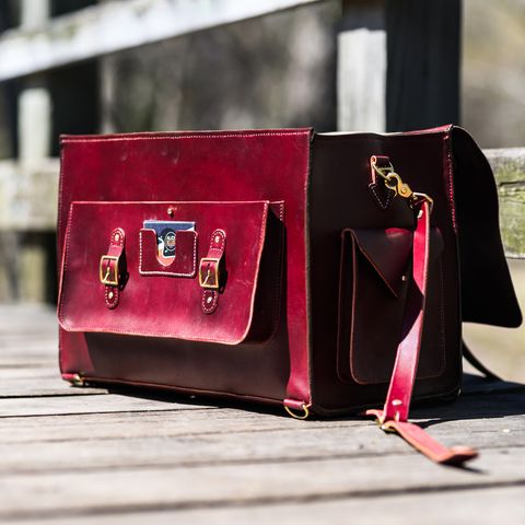 DIY Camera Satchel in Wickett & Craig Burgundy English Bridle