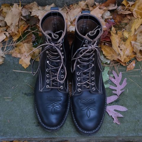 View photo of White's Farmer/Rancher in Horween Black Waxed Flesh & Horween Black Chromexcel Horsehide