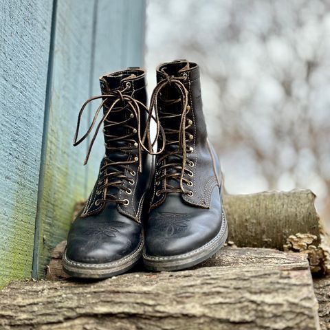 View photo of White's Farmer/Rancher in Horween Black Waxed Flesh & Horween Black Chromexcel Horsehide