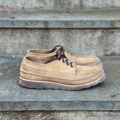 View photo of Russell Moccasin Co. Fishing Oxford in Tan Laramie Suede