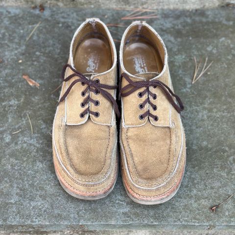 View photo of Russell Moccasin Co. Fishing Oxford in Tan Laramie Suede