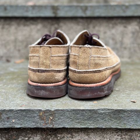 View photo of Russell Moccasin Co. Fishing Oxford in Tan Laramie Suede