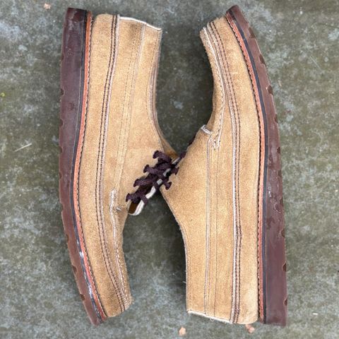 View photo of Russell Moccasin Co. Fishing Oxford in Tan Laramie Suede