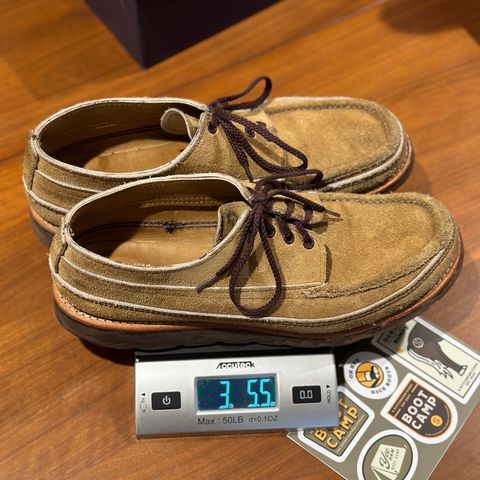 View photo of Russell Moccasin Co. Fishing Oxford in Tan Laramie Suede